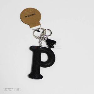 Good quality fashion key chain pu leather alphabet letter key ring