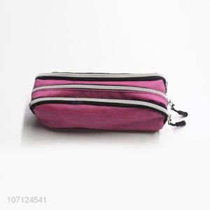 Fashion Design Oxford Cloth Pen Bag With Three Zippers