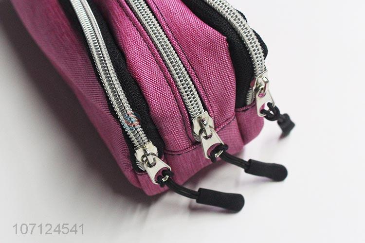 Fashion Design Oxford Cloth Pen Bag With Three Zippers