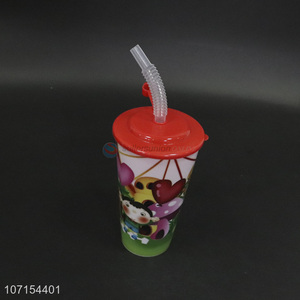 Good quality kids water cup eco-friendly cartoon plastic drinking cup with straw