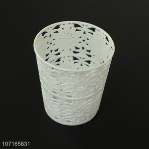 Attractive design round mini pierced plastic storage basket office pen holder