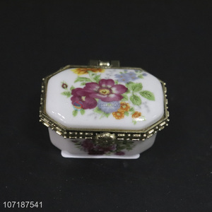 Cheap flowers printing ceramic storage box porcelain jewelry box