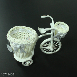 High Sales White Tricycle Bike Design Flower Basket Container For Decoration