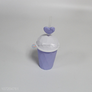 Premium quality plastic drinking cup with lid and straw