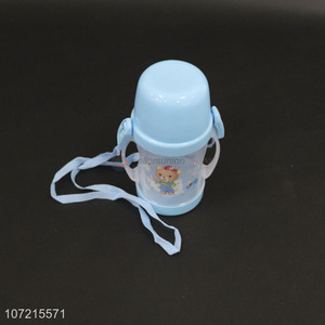 New product children cartoon plastic water bottle with cap and rope