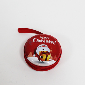 Hot sale round tin coin purse Christmas coin wallet