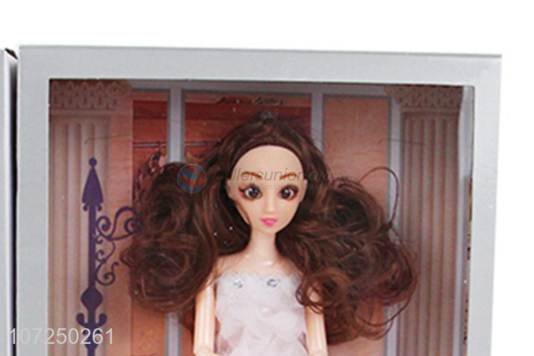 Promotional cheap 11.5inch 12joints 3D eyeball wedding dress doll for girls