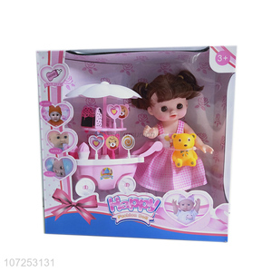 Cheap Lovely Vinyl Baby Girl Doll Toy Set With Ice Cream Cart Set