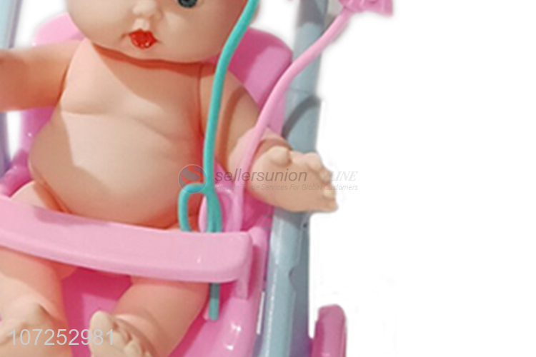 High Sales Vinyl Doll With Cart Toy Set Pretend Play Toy Baby Trolley