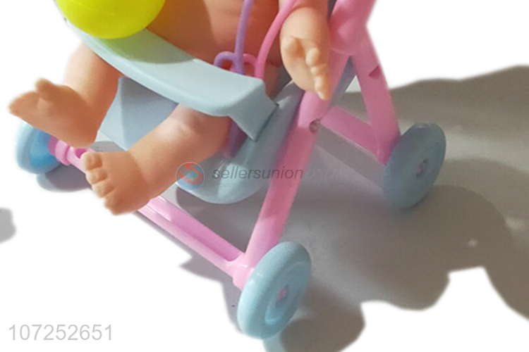 Premium Quality Vinyl Cute Expression Baby Dolls With Doll Stroller