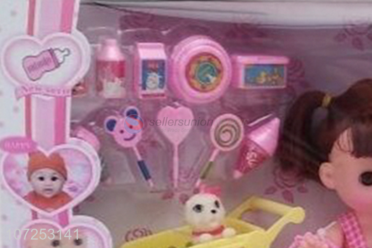 High Sales Vinyl Baby Girl Doll Toy Playing Toy Set With Shopping Cart