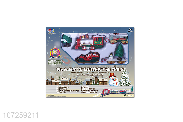 Factory wholesale kids toys battery operated DIY musical Christmas rail train set