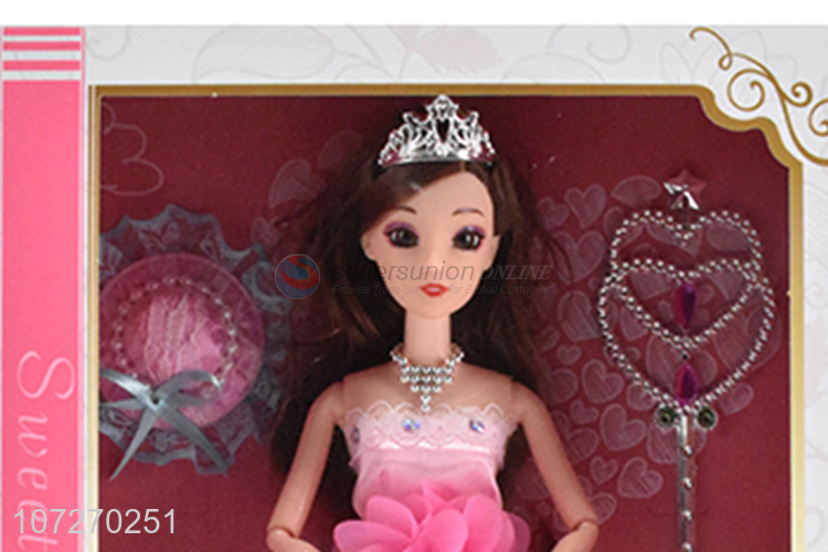 Recent design 11.5 inch solid body princess doll wedding dress doll with magic wand and sunhat