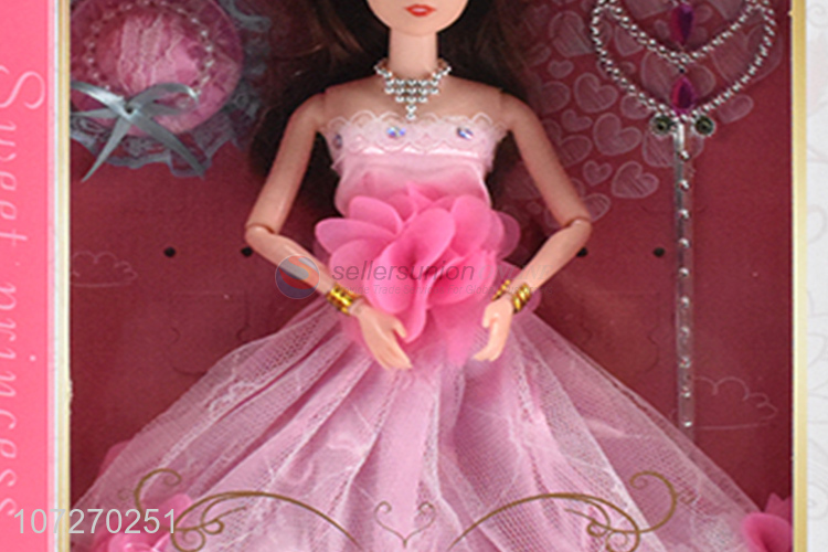 Recent design 11.5 inch solid body princess doll wedding dress doll with magic wand and sunhat