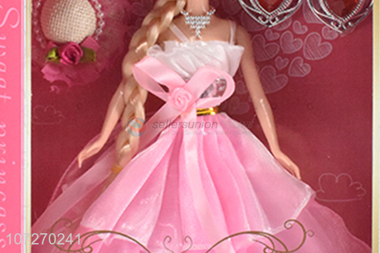 Professional supplier 11.5 inch solid body girl doll wedding dress doll with earrings and sunhat