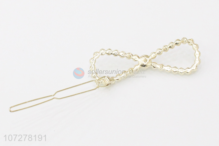 Custom Bowknot Shape Pearls Frog Buckle Clip Fashion Hairpin