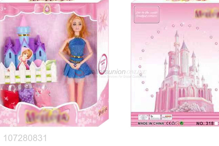 New Arrival 11 Joints Solid Body Doll With Castle And Dresses Set Toy