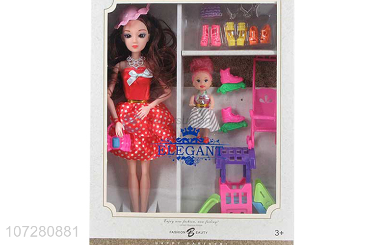 Custom 11 Joints Solid Body Beauty Girl With Little Baby Doll Set