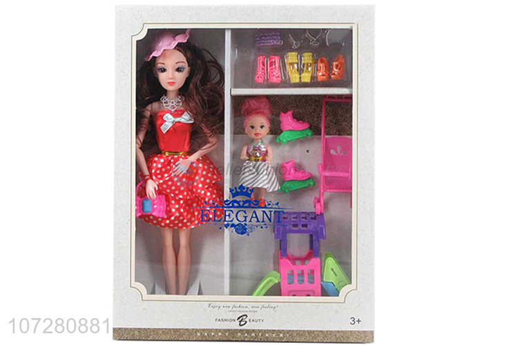 Custom 11 Joints Solid Body Beauty Girl With Little Baby Doll Set