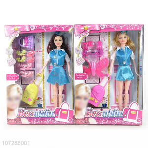 Fashion Design Solid Body Beauty Girls Doll With Suitcase Set