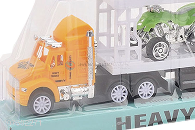 Super Quality Plastic Inertia Heavy Trailer Truck Toys Set Carrying 4Pcs Motorcycles