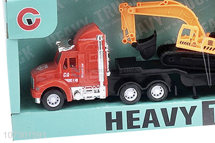 High Sales Kids Inertial Heavy Trailer Truck Toy Carrying Two Excavator