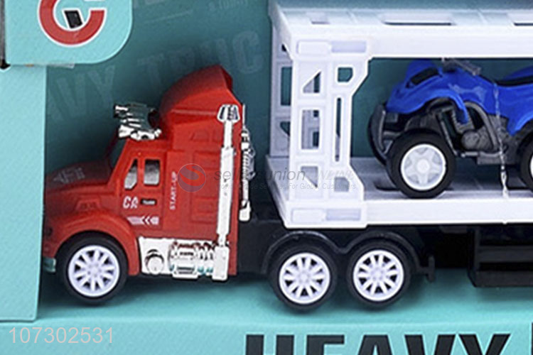 Wholesale Childrens Funny Toys Inertia Heavy Trailer Truck Carrying 2Pcs Motorcycles