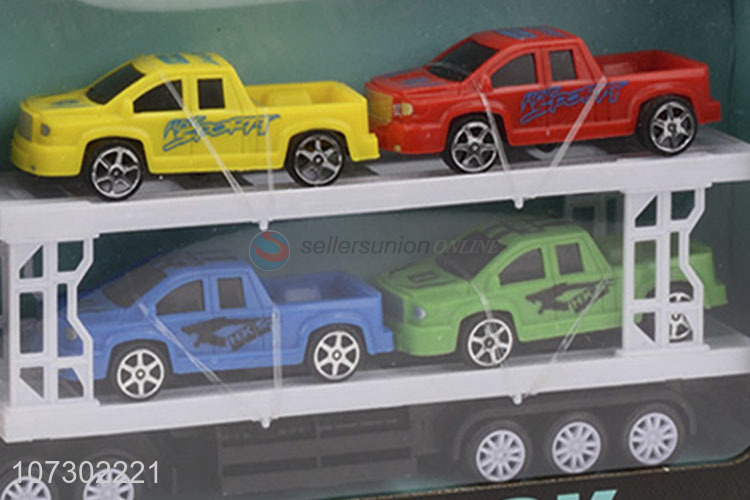 Hot Sale Inertial Trailer Friction Heavy Truck Toys Set Carrying 4Pcs Cars