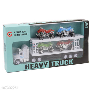 New Style Plastic Inertial Heavy Trailer Toy Truck Carrying 4Pcs Motorcycles