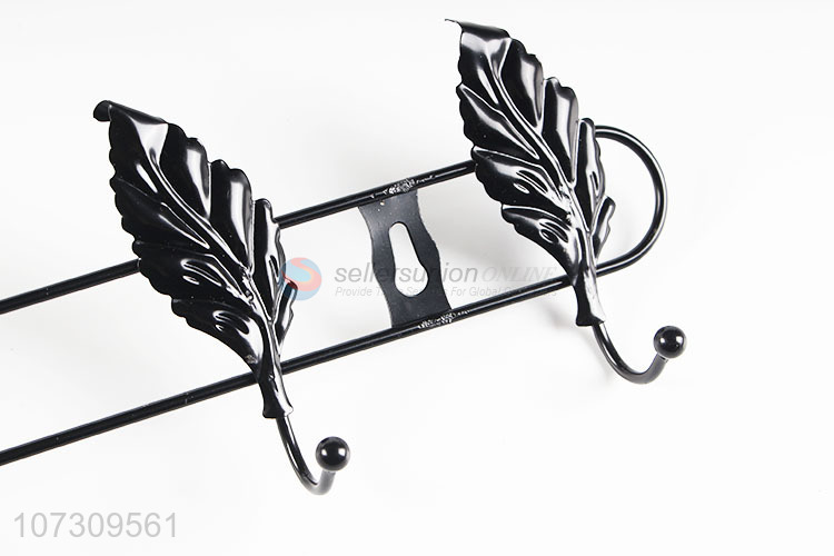 Factory Sales Leaf Shaped Black Iron Wire Wall Mounted Hanger Hook For Home Use