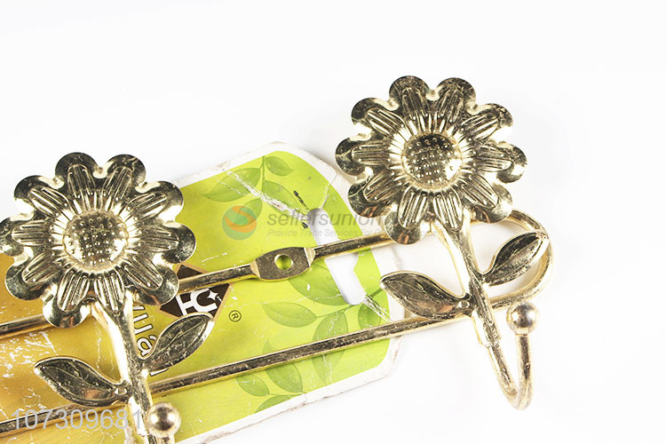 Direct Price Golden Sunflowers Design 4 Hooks Metal Wire Wall Mounted Hanger