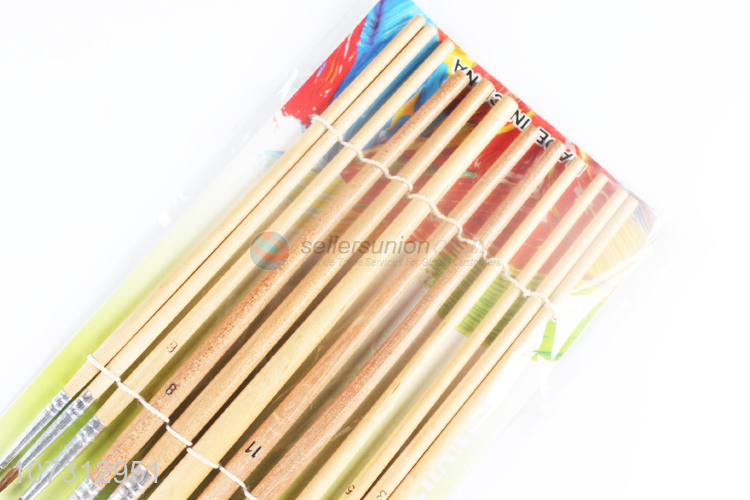 Hot selling art supplies 12pcs wooden handle painting brush watercolor paintbrush