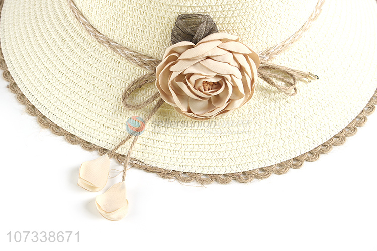 Wholesale Lady Summer Floppy Paper Straw Hat Bowknot Flower Decoration