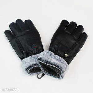 Good quality men winter windproof gloves pu leather thermal gloves