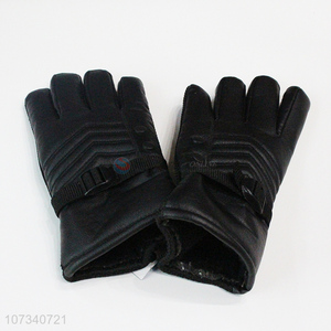 Bottom price men winter pu leather gloves outdoor thermal gloves