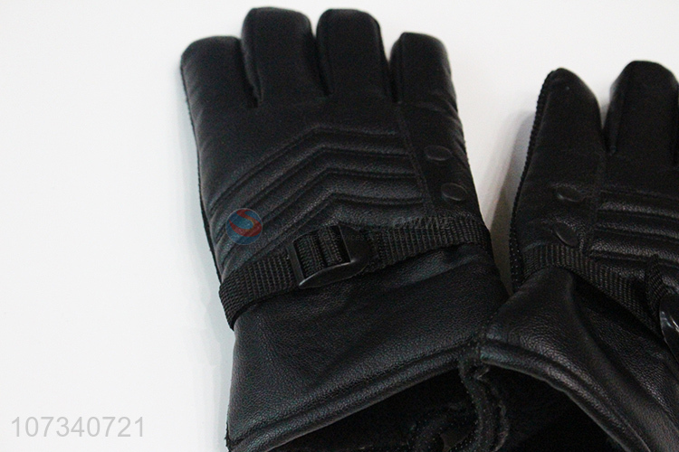 Bottom price men winter pu leather gloves outdoor thermal gloves