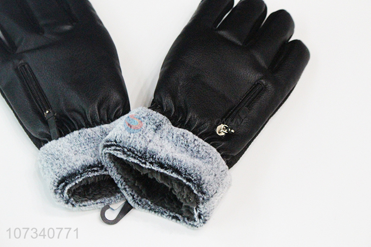 Good quality men winter windproof gloves pu leather thermal gloves