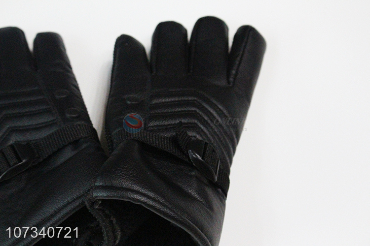 Bottom price men winter pu leather gloves outdoor thermal gloves