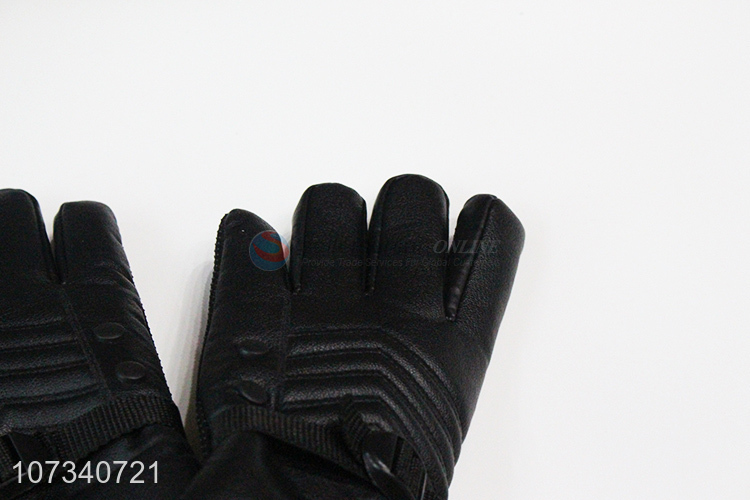 Bottom price men winter pu leather gloves outdoor thermal gloves