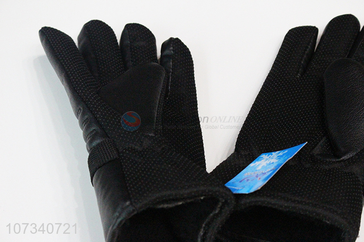 Bottom price men winter pu leather gloves outdoor thermal gloves