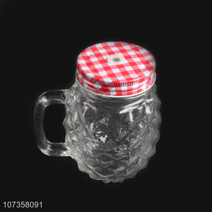 China manufacturer pineapple shape glass juice cup with straw & lid