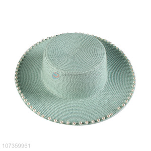 New Arrival Round Top Large Brimmed Hat Beach Hat With Pearls