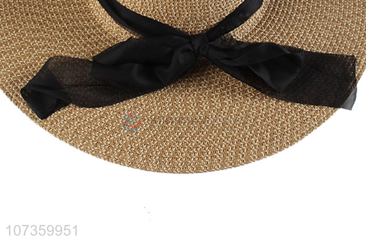 Best Selling Wide Brim Beach Hat With Black Cap Ribbon