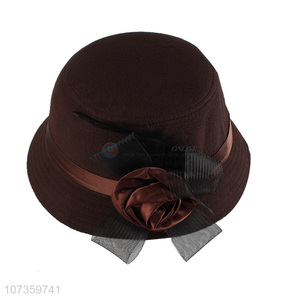 Hot Sale Ladies Bowler Hat Bucket Hat With Artificial Flowers