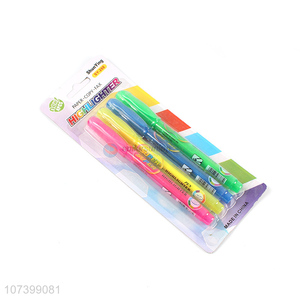 Wholesale safe 4 pieces plastic highlighter quick dry marking pen