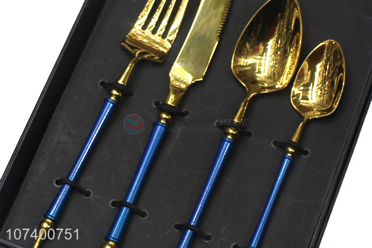 Hot selling personalized 4 pieces blue handle stainless steel cutlery set