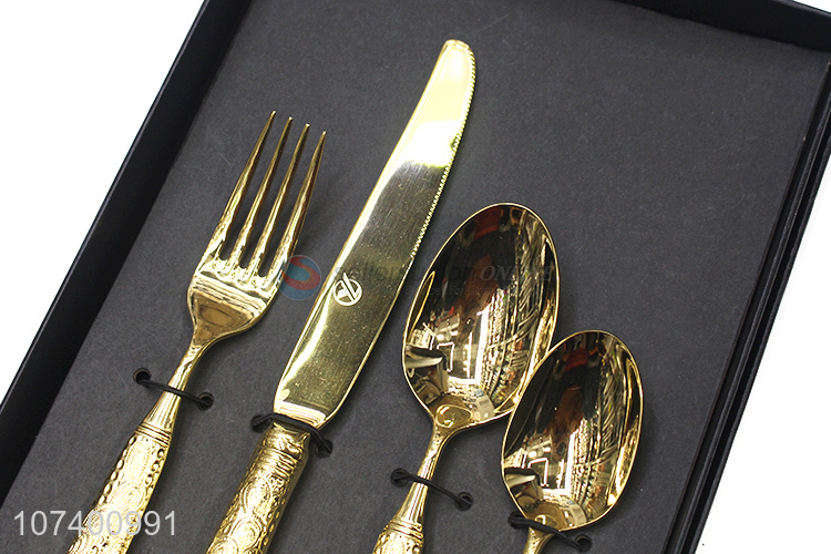 Upscale personalized plating 24 k gold 4 pieces stainless steel cutlery set