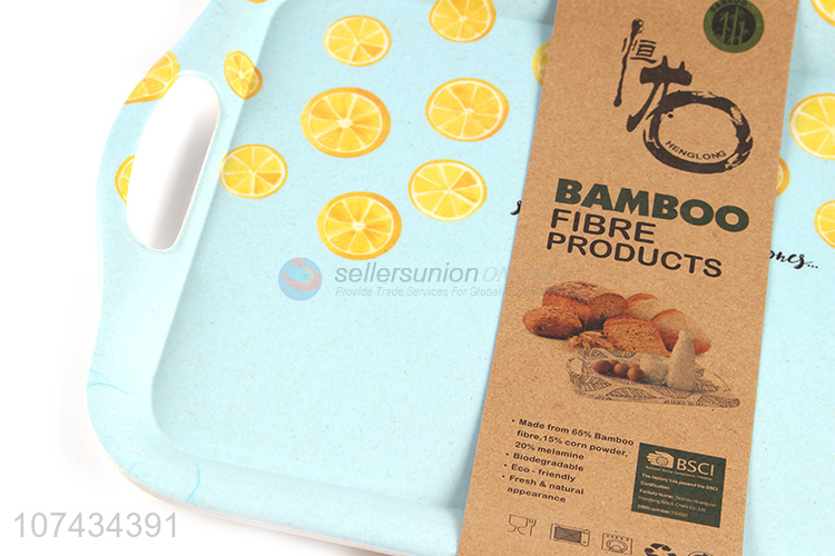 Fashion Printing Bamboo Fiber Serving Tray With Handle