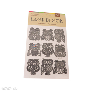 Eco-friendly black owl lace sticker for home decor