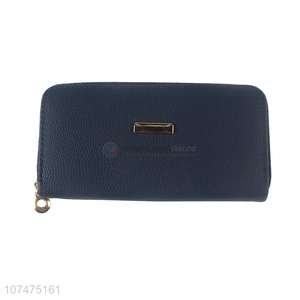 High quality long pu leather ladies purse with copper zipper